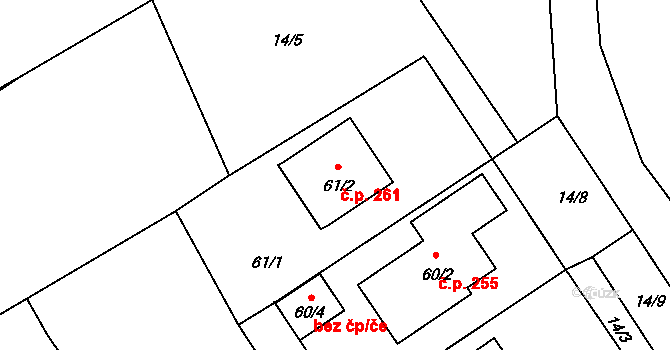 Třanovice 261 na parcele st. 61/2 v KÚ Třanovice, Katastrální mapa