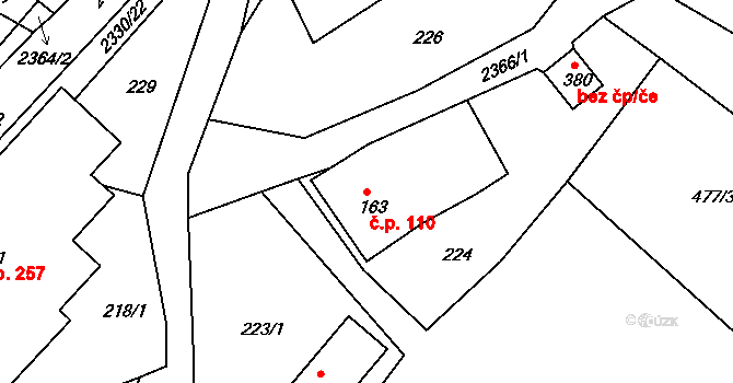 Osík 110 na parcele st. 163 v KÚ Osík, Katastrální mapa