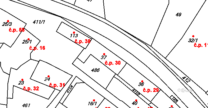 Sobáčov 30, Mladeč na parcele st. 37 v KÚ Sobáčov, Katastrální mapa