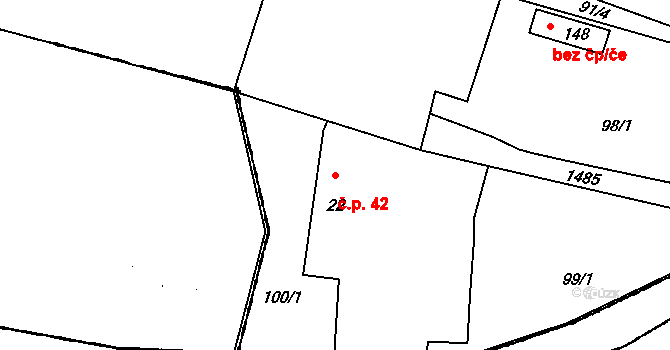 Vrcov 42, Borovany na parcele st. 22 v KÚ Vrcov, Katastrální mapa