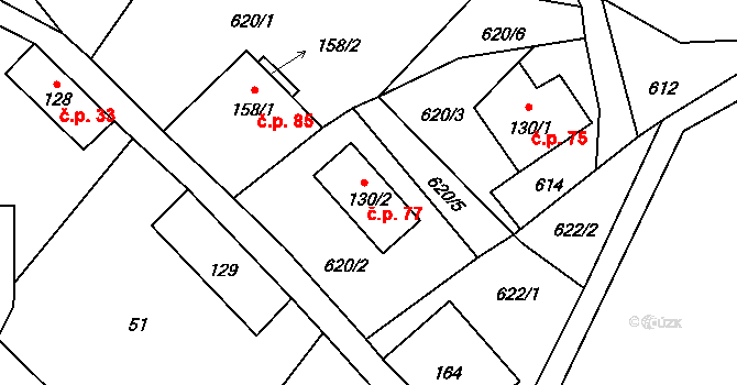 Trávník 77, Cvikov na parcele st. 130/2 v KÚ Trávník u Cvikova, Katastrální mapa