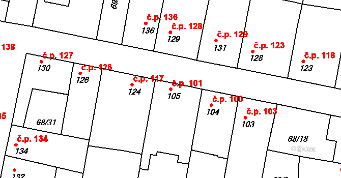 Brňany 101 na parcele st. 105 v KÚ Brňany, Katastrální mapa