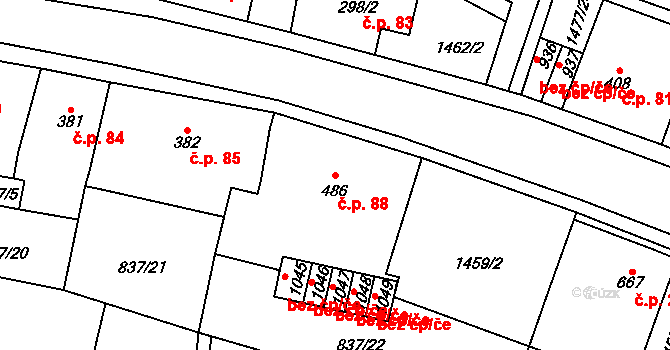 Děčín IX-Bynov 88, Děčín na parcele st. 486 v KÚ Bynov, Katastrální mapa