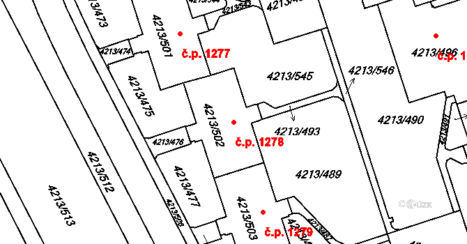 Lutyně 1278, Orlová na parcele st. 4213/502 v KÚ Horní Lutyně, Katastrální mapa