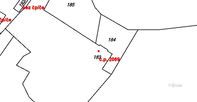 Rožnov pod Radhoštěm 2069 na parcele st. 183 v KÚ Hážovice, Katastrální mapa