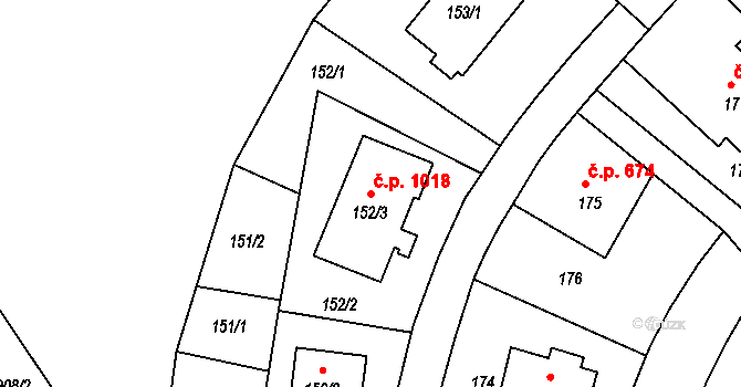 Klíše 1018, Ústí nad Labem na parcele st. 152/3 v KÚ Klíše, Katastrální mapa