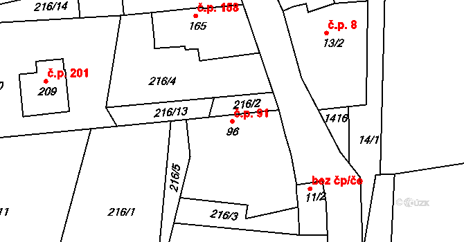 Dražejov 91, Strakonice na parcele st. 96 v KÚ Dražejov u Strakonic, Katastrální mapa
