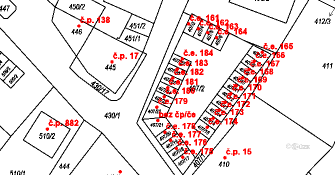 Miřetice u Klášterce nad Ohří 181, Klášterec nad Ohří na parcele st. 407/24 v KÚ Miřetice u Klášterce nad Ohří, Katastrální mapa