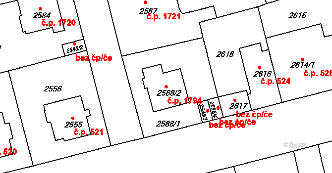 Černá Pole 1794, Brno na parcele st. 2588/2 v KÚ Černá Pole, Katastrální mapa
