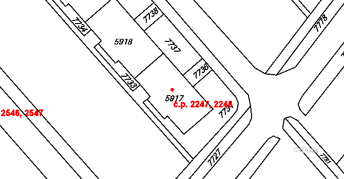 Líšeň 2247,2248, Brno na parcele st. 5917 v KÚ Líšeň, Katastrální mapa
