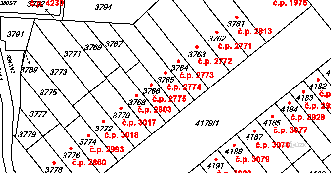 Židenice 2774, Brno na parcele st. 3765 v KÚ Židenice, Katastrální mapa