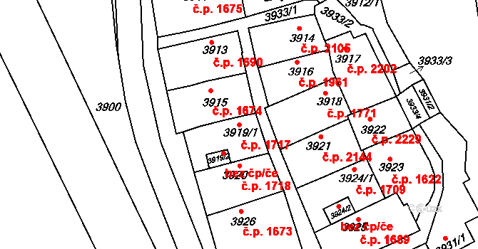 Královo Pole 1717, Brno na parcele st. 3919/1 v KÚ Královo Pole, Katastrální mapa