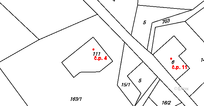 Chlístov 4, Železný Brod na parcele st. 111 v KÚ Chlístov u Železného Brodu, Katastrální mapa
