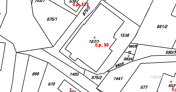 Lubno 30, Frýdlant nad Ostravicí na parcele st. 187/1 v KÚ Lubno, Katastrální mapa