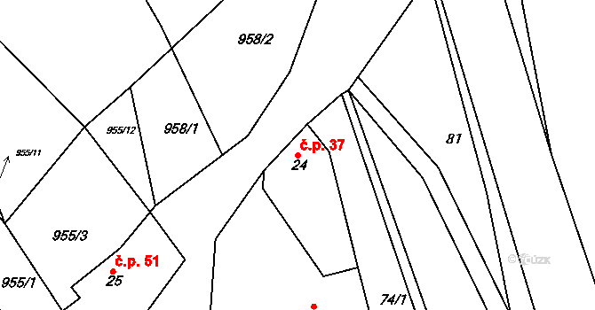 Radlice 37, Barchovice na parcele st. 24 v KÚ Radlice u Barchovic, Katastrální mapa