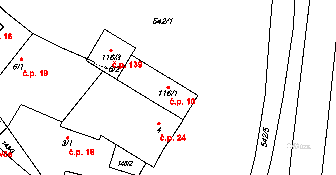 Jevany 10 na parcele st. 116/1 v KÚ Jevany, Katastrální mapa