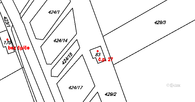 Vazovec 27, Turnov na parcele st. 83 v KÚ Malý Rohozec, Katastrální mapa