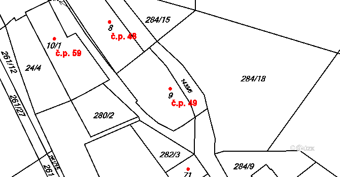 Markvarec 49, Český Rudolec na parcele st. 9 v KÚ Markvarec, Katastrální mapa