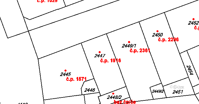 Vinohrady 1916, Praha na parcele st. 2447 v KÚ Vinohrady, Katastrální mapa
