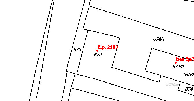Smíchov 2580, Praha na parcele st. 672 v KÚ Smíchov, Katastrální mapa