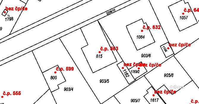 Rožmitál pod Třemšínem 563 na parcele st. 815 v KÚ Rožmitál pod Třemšínem, Katastrální mapa