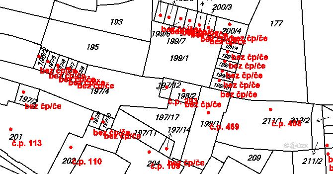 Sedlčany 293 na parcele st. 197/12 v KÚ Sedlčany, Katastrální mapa