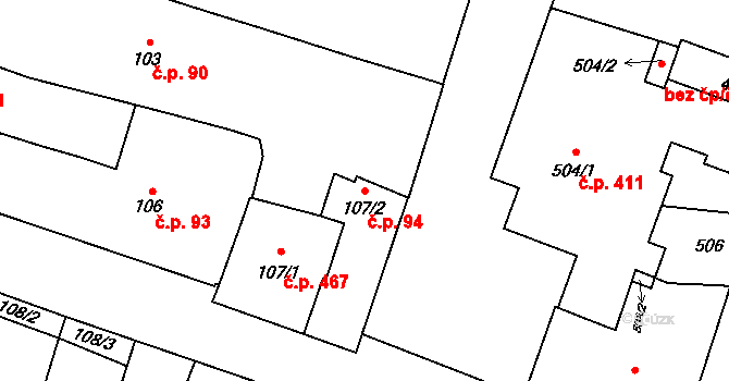 České Budějovice 1 94, České Budějovice na parcele st. 107/2 v KÚ České Budějovice 1, Katastrální mapa