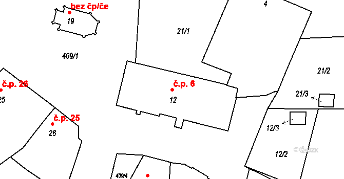Horní Miletín 6, Lišov na parcele st. 12 v KÚ Horní Miletín, Katastrální mapa