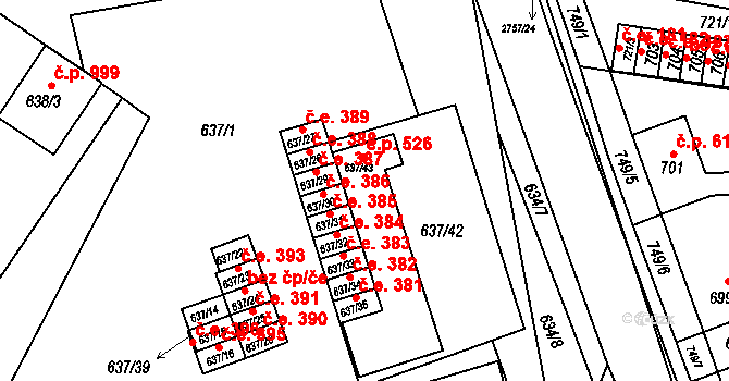 Bučovice 526 na parcele st. 637/43 v KÚ Bučovice, Katastrální mapa