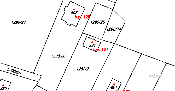 Třemblat 127, Ondřejov na parcele st. 391 v KÚ Třemblat, Katastrální mapa