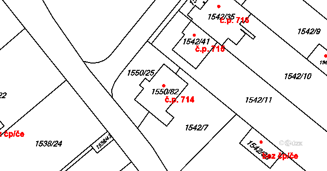 Miřetice u Klášterce nad Ohří 714, Klášterec nad Ohří na parcele st. 1550/82 v KÚ Miřetice u Klášterce nad Ohří, Katastrální mapa