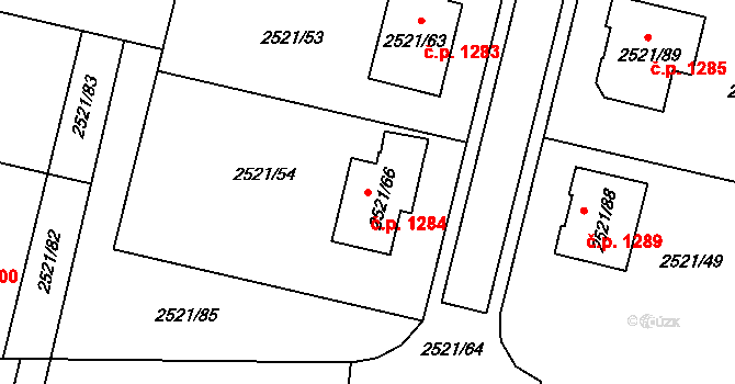 Mohelnice 1284 na parcele st. 2521/66 v KÚ Mohelnice, Katastrální mapa
