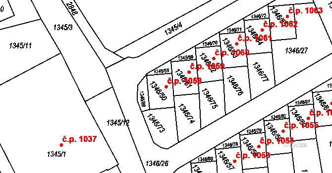 Šluknov 1058 na parcele st. 1346/50 v KÚ Šluknov, Katastrální mapa
