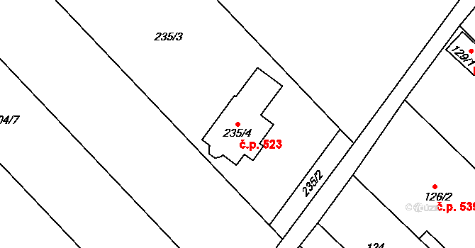 Bedihošť 523 na parcele st. 235/4 v KÚ Bedihošť, Katastrální mapa