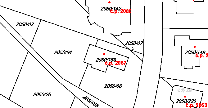 Pelhřimov 2087 na parcele st. 2050/159 v KÚ Pelhřimov, Katastrální mapa