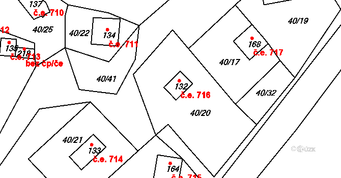 Dalov 716, Šternberk na parcele st. 132 v KÚ Dalov, Katastrální mapa