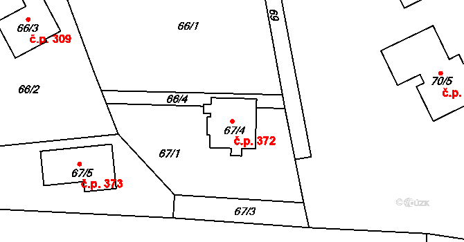 Malín 372, Kutná Hora na parcele st. 67/4 v KÚ Malín, Katastrální mapa