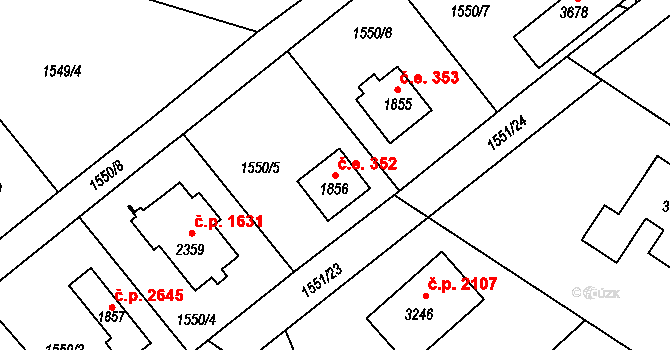 Říčany 352 na parcele st. 1856 v KÚ Říčany u Prahy, Katastrální mapa