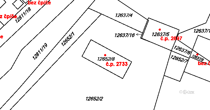 Východní Předměstí 2733, Plzeň na parcele st. 12652/8 v KÚ Plzeň 4, Katastrální mapa