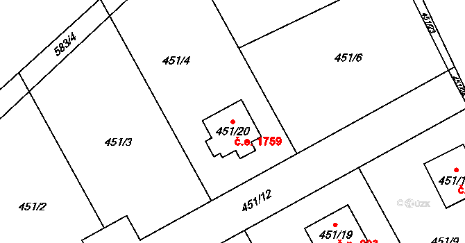 Radobyčice 1759, Plzeň na parcele st. 451/20 v KÚ Radobyčice, Katastrální mapa