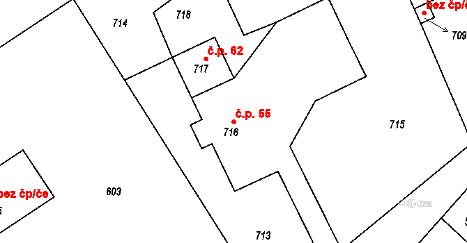 Loučky 55, Zátor na parcele st. 716 v KÚ Loučky u Zátoru, Katastrální mapa