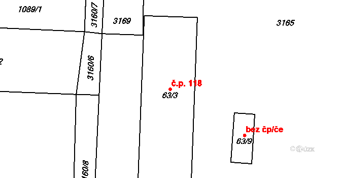 Lančov 118 na parcele st. 63/3 v KÚ Lančov, Katastrální mapa