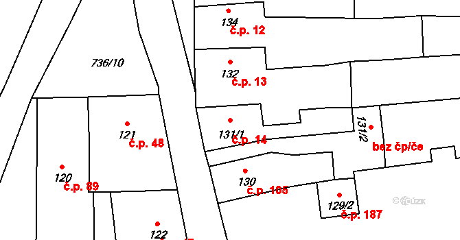 Sedlec 14, Sedlec-Prčice na parcele st. 131/1 v KÚ Sedlec u Votic, Katastrální mapa
