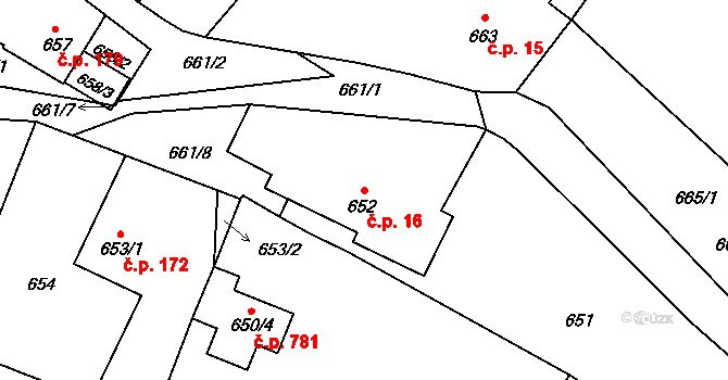Výškovice 16, Ostrava na parcele st. 652 v KÚ Výškovice u Ostravy, Katastrální mapa