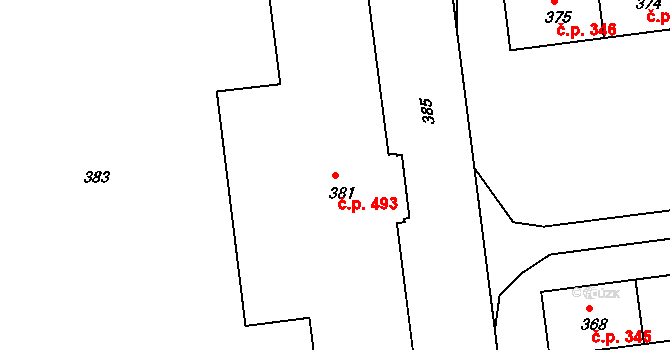 Poruba 493, Ostrava na parcele st. 381 v KÚ Poruba, Katastrální mapa