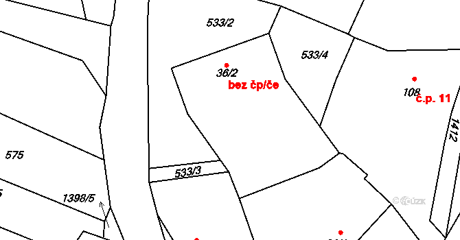 Kozmice 39339106 na parcele st. 36/2 v KÚ Kozmice u Benešova, Katastrální mapa