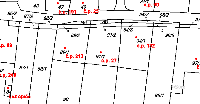 Lípa 27 na parcele st. 91/1 v KÚ Lípa nad Dřevnicí, Katastrální mapa