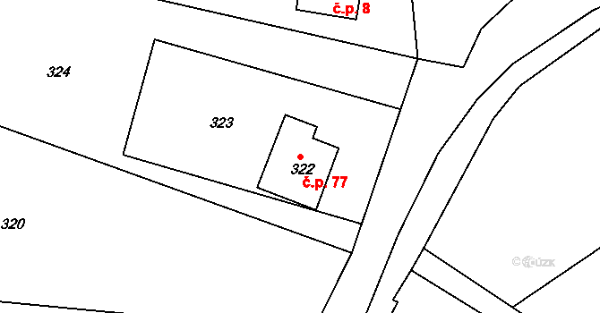 Klečůvka 77, Zlín na parcele st. 322 v KÚ Klečůvka, Katastrální mapa