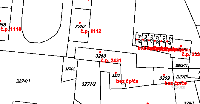 Pod Bezručovým vrchem 2431, Krnov na parcele st. 3268 v KÚ Krnov-Horní Předměstí, Katastrální mapa