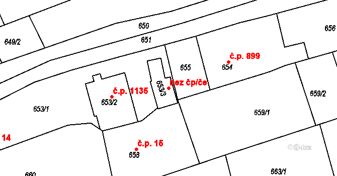 Vlčnov 42156106 na parcele st. 653/3 v KÚ Vlčnov, Katastrální mapa